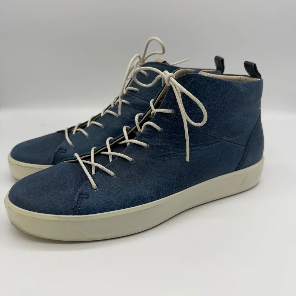 ECCO Soft 8 Indigo Blue Leather High Top Lace Up Sneakers Womens 8 EU 39